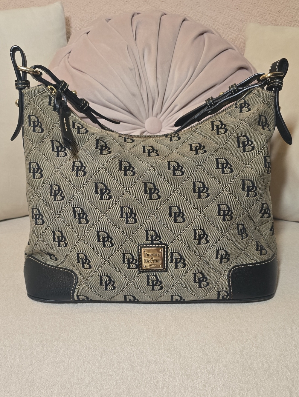 Dooney & Bourke Signature Erica Hobo Gray Black Canvas Leather Bag
